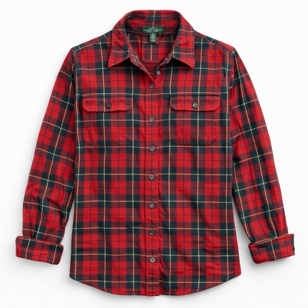 Lauren Ralph Lauren Flannel Shirt Women S Red Plaid Cotton Button Down EUC